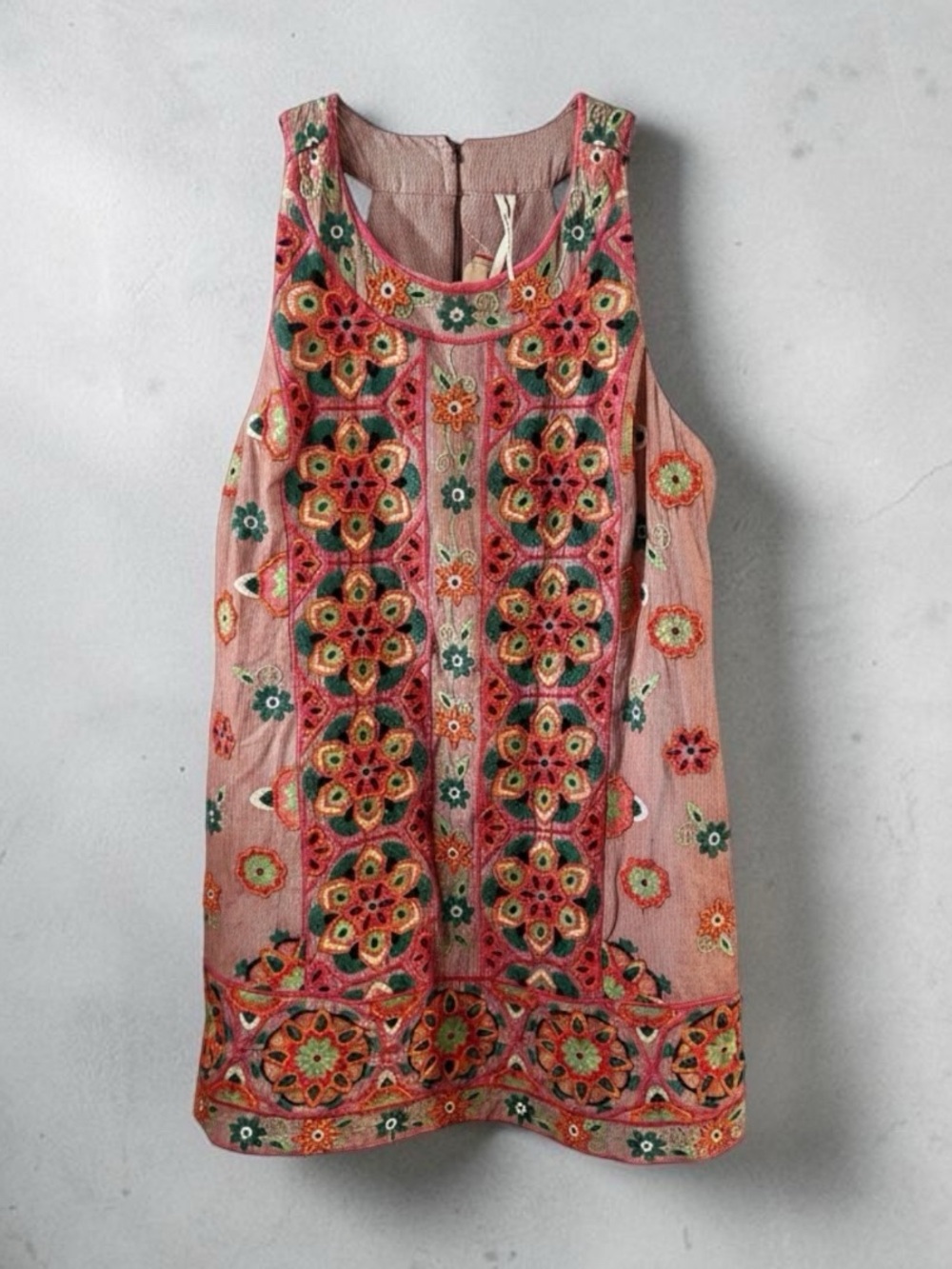 Anthropologie Embroidered Beaded Mini Dress Pink Boho NWT Size 8